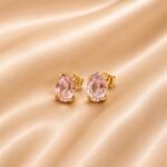 Blush Pink Oval Crystal Stud Earrings | Gold Plated - Image 2