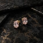 Blush Pink Oval Crystal Stud Earrings | Gold Plated - Image 3