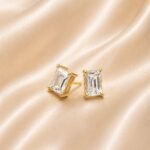 Emerald Cut Crystal Stud Earrings | Gold Plated - Image 3