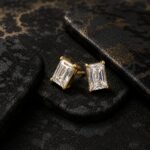 Emerald Cut Crystal Stud Earrings | Gold Plated - Image 2