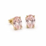 Blush Pink Oval Crystal Stud Earrings | Gold Plated