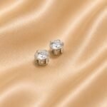 Classic Round Crystal Stud Earrings – Silver Tone