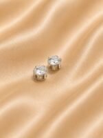 Classic Round Crystal Stud Earrings – Silver Tone