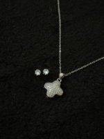 Silver Clover Pendant Necklace & Stud Earrings Set | Cubic Zirconia Jewelry Set - Image 5