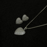 Silver Pavé Heart Necklace & Stud Earrings Set for Women – CZ Jewelry - Image 2