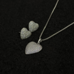 Silver Pavé Heart Necklace & Stud Earrings Set for Women – CZ Jewelry - Image 3