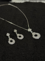 Silver Pavé Circle Pendant Necklace & Drop Earrings Set for Women - Image 3