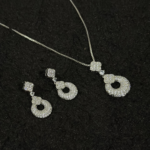 Silver Pavé Circle Pendant Necklace & Drop Earrings Set for Women - Image 4