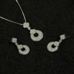 Silver Pavé Circle Pendant Necklace & Drop Earrings Set for Women - Image 7