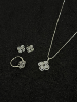Silver Clover Flower Jewelry Set – Necklace, Earrings & Adjustable Ring - Image 4