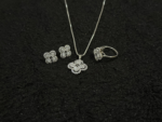 Silver Clover Flower Jewelry Set – Necklace, Earrings & Adjustable Ring - Image 8