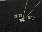 Silver Clover Flower Jewelry Set – Necklace, Earrings & Adjustable Ring - Image 3