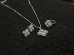 Silver Clover Flower Jewelry Set – Necklace, Earrings & Adjustable Ring - Image 2