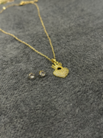 Gold Crowned Heart Necklace & Stud Earrings Set – Stainless Steel CZ - Image 3