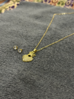 Gold Crowned Heart Necklace & Stud Earrings Set – Stainless Steel CZ - Image 4