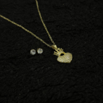 Gold Crowned Heart Necklace & Stud Earrings Set – Stainless Steel CZ