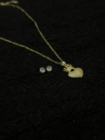 Gold Crowned Heart Necklace & Stud Earrings Set – Stainless Steel CZ - Image 6