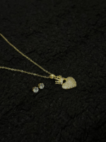 Gold Crowned Heart Necklace & Stud Earrings Set – Stainless Steel CZ - Image 7