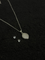Silver Oval Pendant Necklace & Cubic Zirconia Stud Earrings Set - Image 4