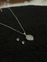 Silver Oval Pendant Necklace & Cubic Zirconia Stud Earrings Set - Image 5