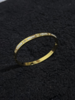 Gold Baguette Crystal Bangle Bracelet for Women – Stainless Steel CZ - Image 6