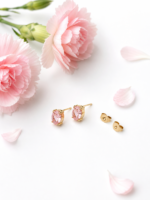 Pink Oval Crystal Earrings - Image 2