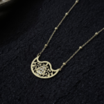 Gold Filigree Crescent Necklace for Women – Stainless Steel CZ