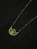 Gold Filigree Crescent Necklace for Women – Stainless Steel CZ - Image 3