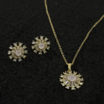 Gold Sunburst Necklace & Stud Earrings Set with Pink Stone – CZ Jewelry - Image 4