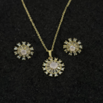 Gold Sunburst Necklace & Stud Earrings Set with Pink Stone – CZ Jewelry - Image 3