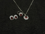 Silver Ruby Red Halo Jewelry Set – Necklace, Earrings & Adjustable Ring - Image 3