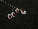 Silver Ruby Red Halo Jewelry Set – Necklace, Earrings & Adjustable Ring - Image 4