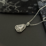 Silver Emerald-Cut Solitaire Pendant Necklace – Vintage Halo CZ Jewelry - Image 3