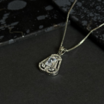 Silver Emerald-Cut Solitaire Pendant Necklace – Vintage Halo CZ Jewelry - Image 4