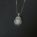 Silver Emerald-Cut Solitaire Pendant Necklace – Vintage Halo CZ Jewelry - Image 7