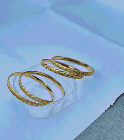 Stainless Steel Diamond-Cut Choorian, set of 4 gold-tone bangles