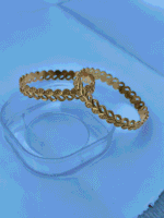 Stainless Steel Leaf Cutout Choorian, set of 2 gold-tone bangles