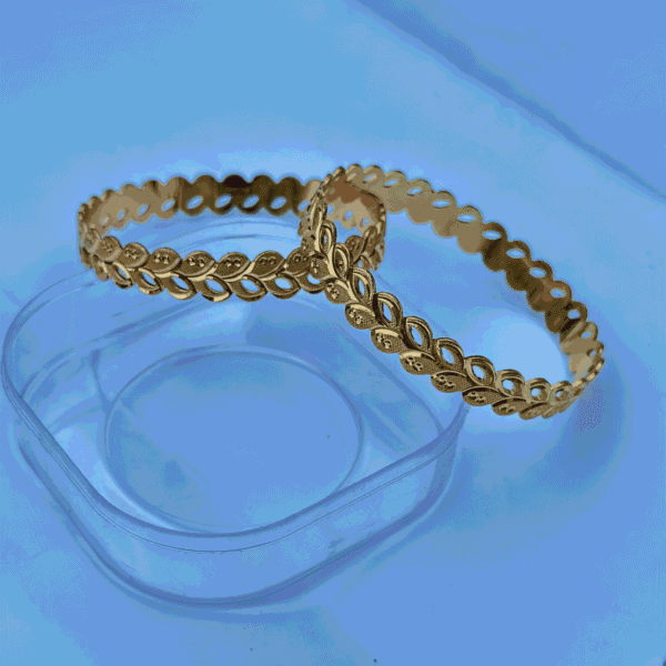 Stainless Steel Leaf Cutout Choorian, set of 2 gold-tone bangles