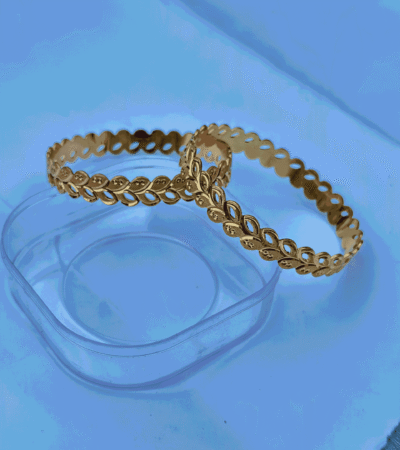 Stainless Steel Leaf Cutout Choorian, set of 2 gold-tone bangles